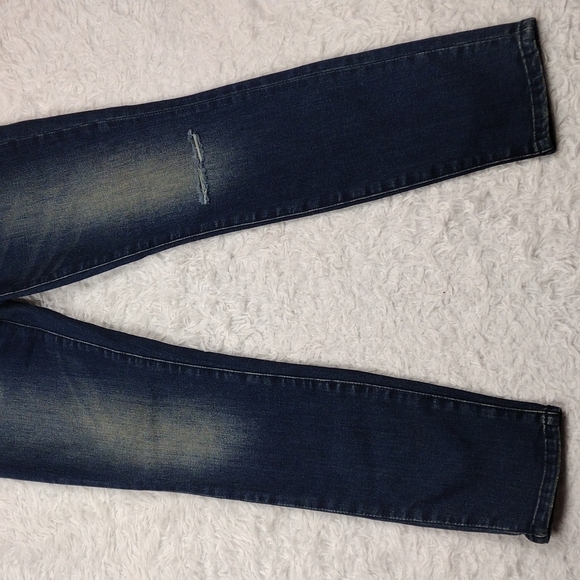 Current/Elliot Blue Dark Wash Mid Rise Plaid Detail Straight Leg Denim Jean - Picture 4 of 14